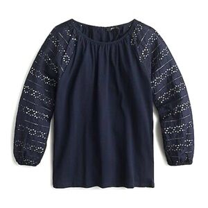 NWT J.Crew Long-sleeve Eyelet Top - 100% Cotton - Navy